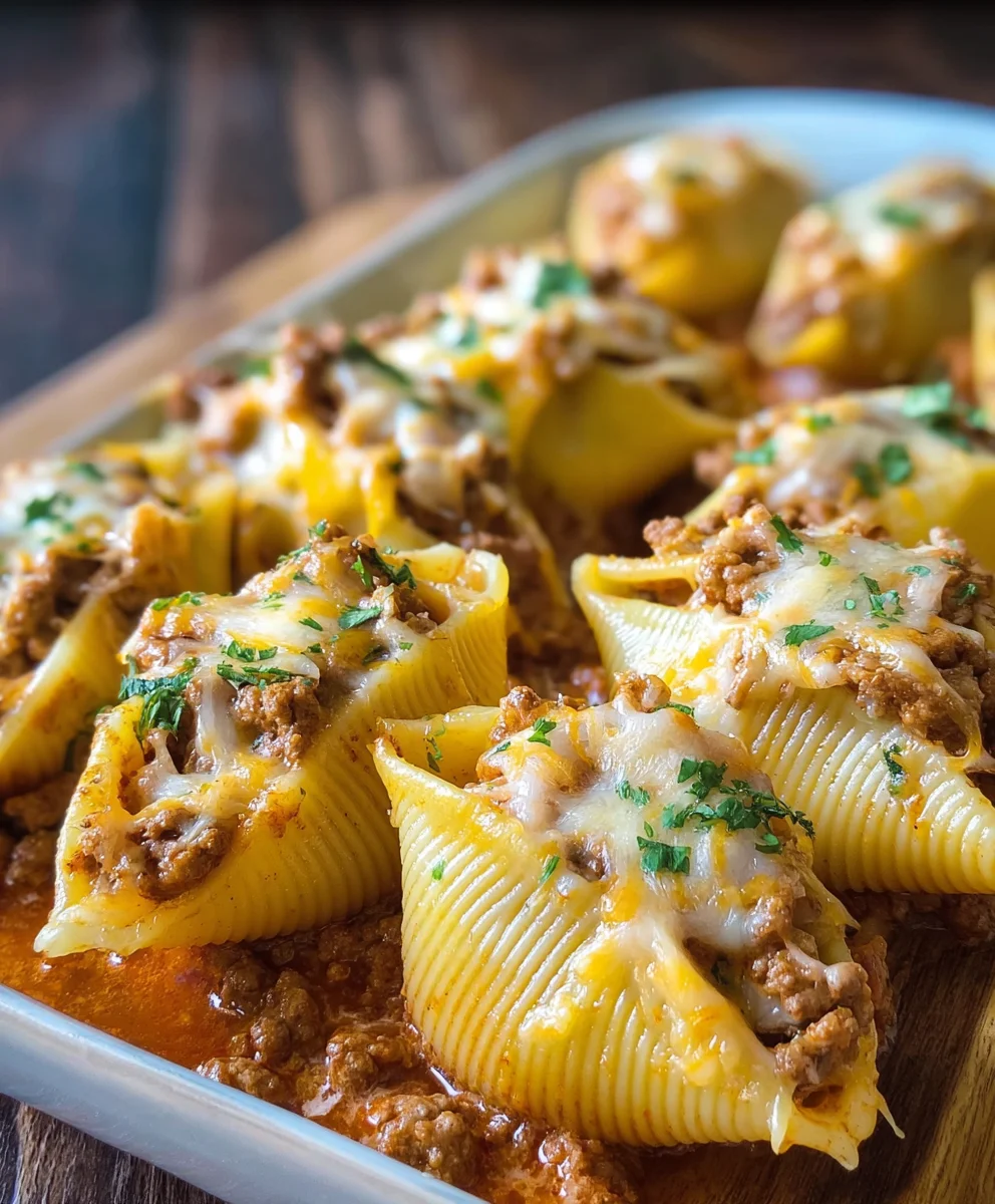Delicious Cheesy Beef Taco Stuffed Pasta Shells Recipe