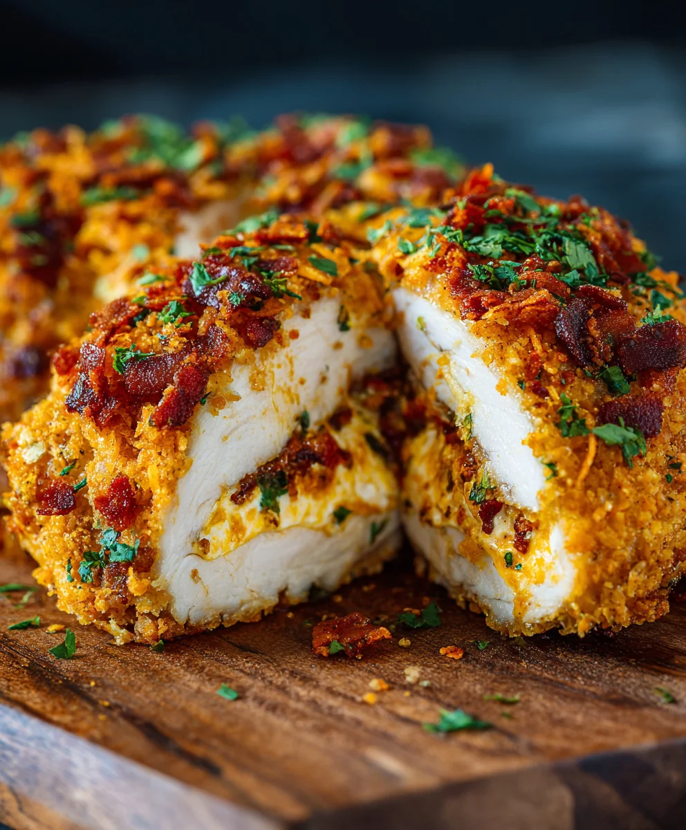 Doritos Chicken Stuffed with Cream Cheese & Beef Bacon