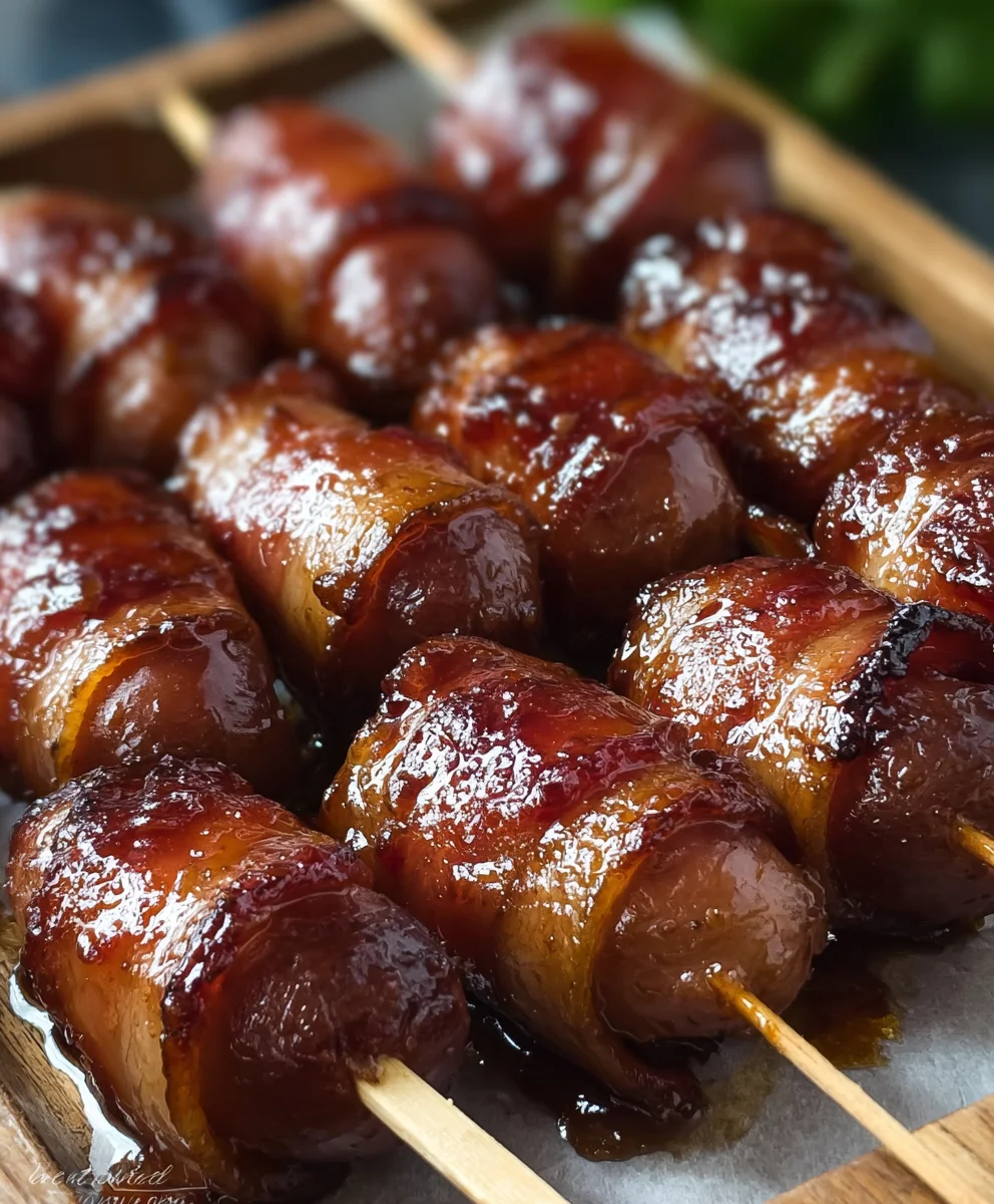 Best BBQ Beef Bacon Wrapped Little Smokies Appetizer