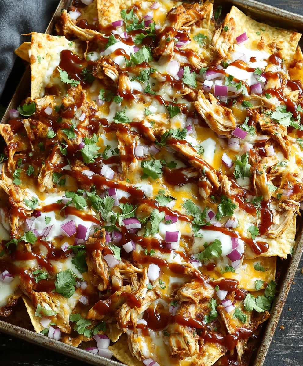 Ultimate Sheet Pan BBQ Chicken Nachos Recipe! So Easy.