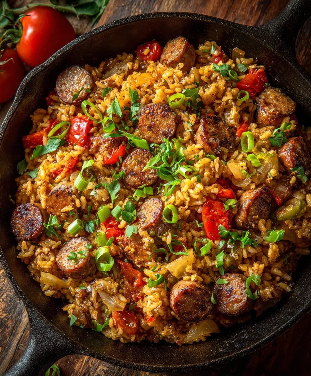 Easy Cajun Beef Sausage & Rice Skillet - One-Pan Dinner