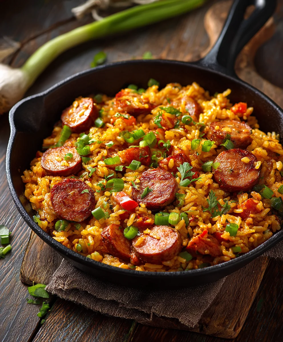 Easy Cajun Beef Sausage & Rice Skillet - One-Pan Dinner