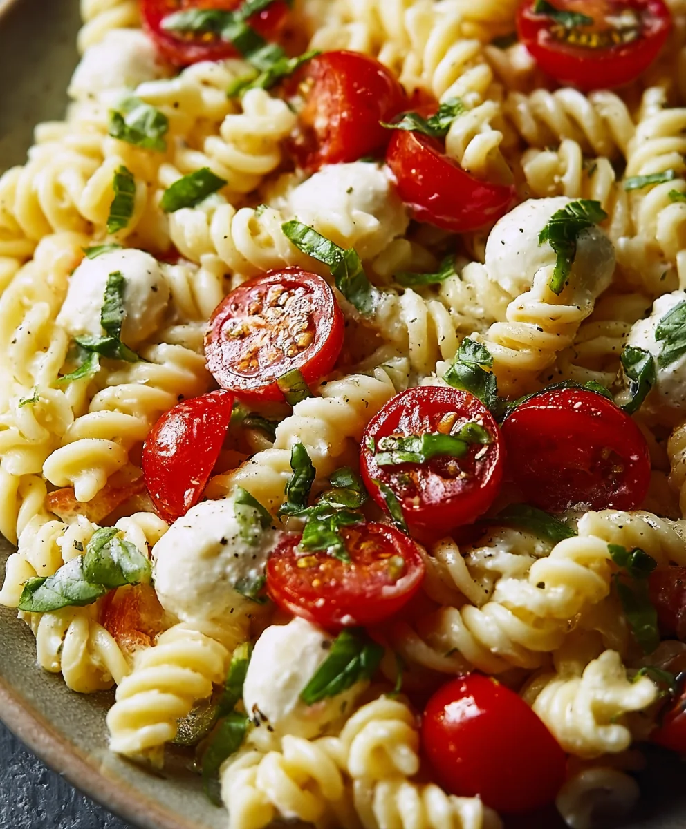 Creamy Caprese Pasta Salad-Easy Summer Dish