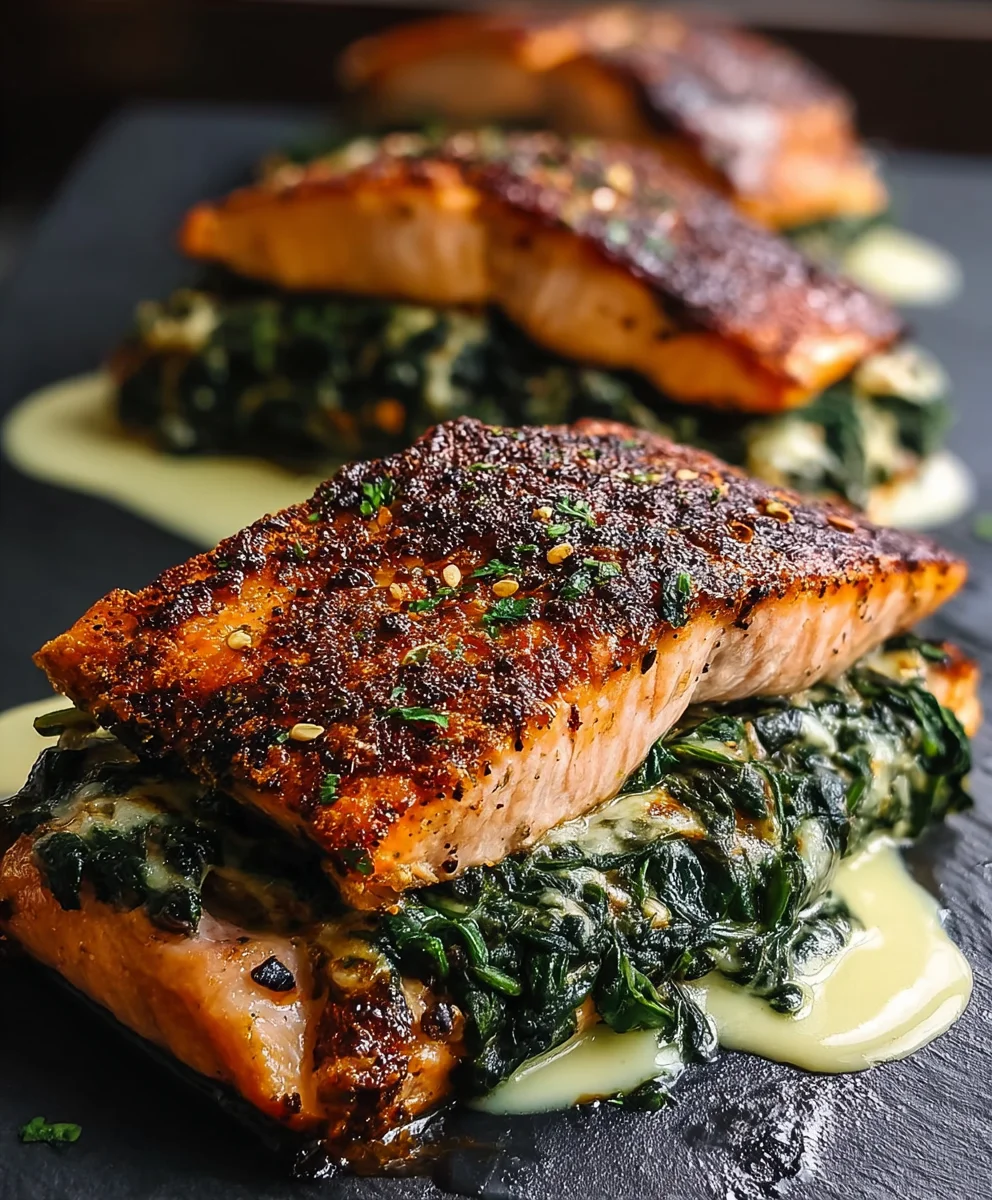Blackened Spinach Salmon-Delicious Stuffed Seafood