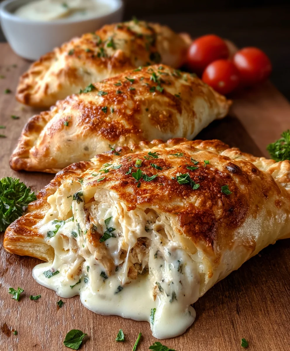Crispy Cheesy Chicken Alfredo Calzones-Easy Recipe