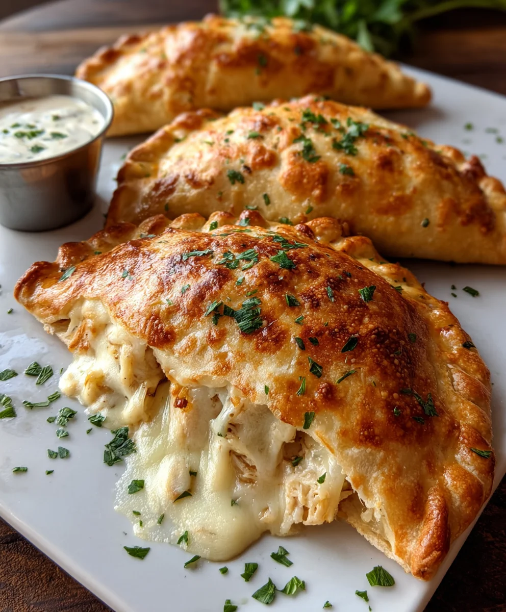 Crispy Cheesy Chicken Alfredo Calzones-Easy Recipe