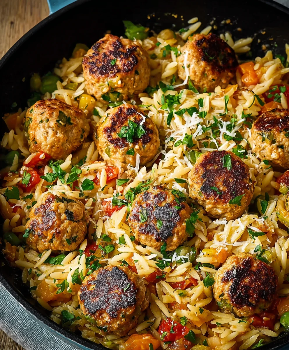 One-Pan Chicken Meatballs & Orzo Easy Dinner