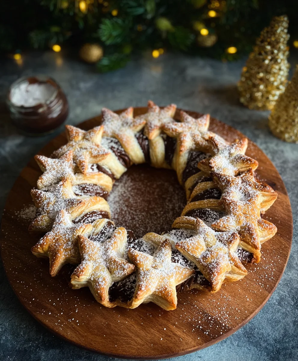 Nutella Puff Pastry Star Wreath Recipe-Easy Festive Treat