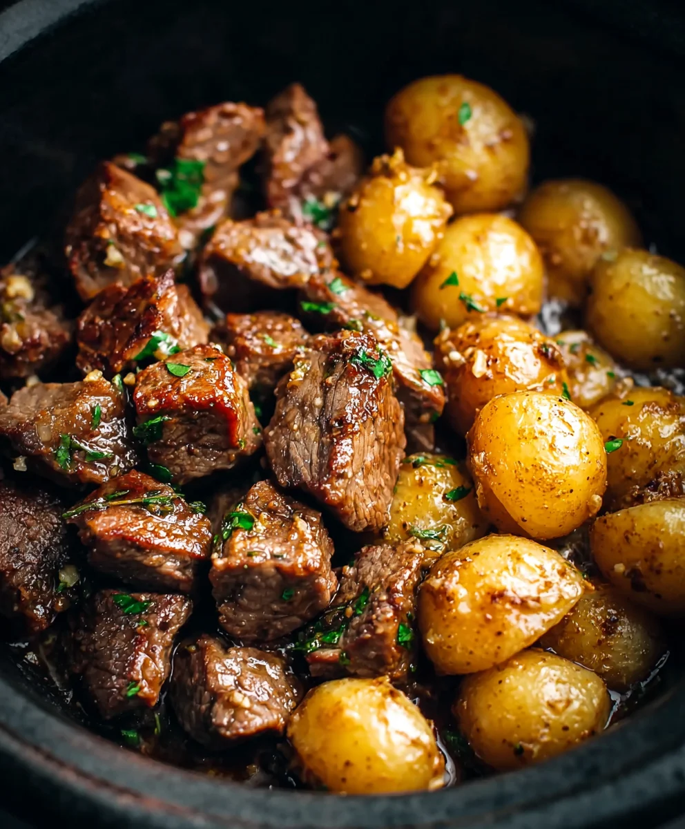 Slow Cooker Garlic Butter Beef Bites Easy Recipe