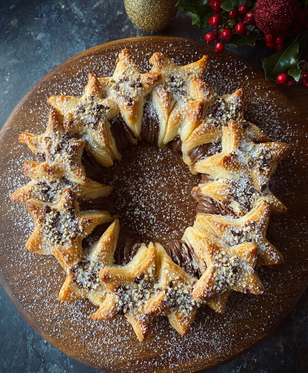 Nutella Puff Pastry Star Wreath Recipe-Easy Festive Treat