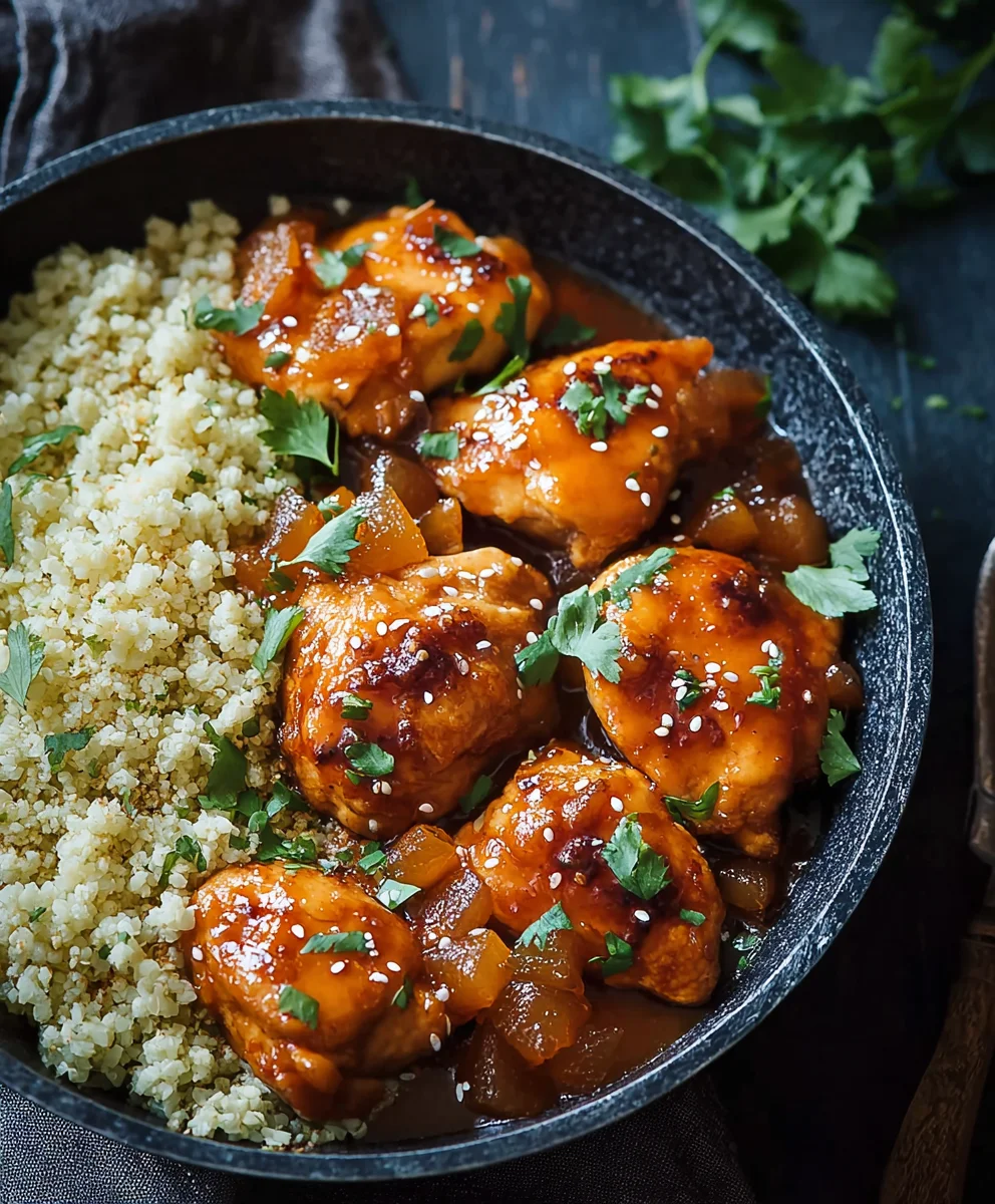 Easy 3-Ingredient Apricot Chicken & Cauliflower Rice