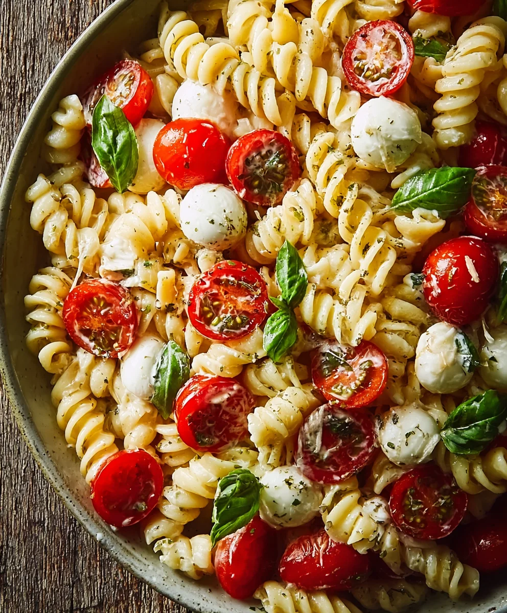 Creamy Caprese Pasta Salad-Easy Summer Dish