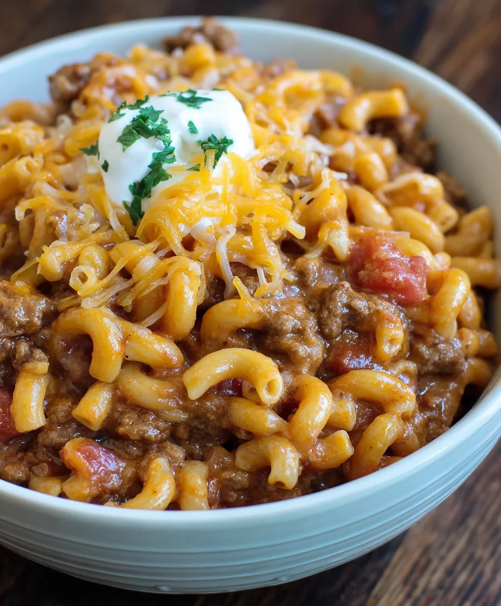 Crock Pot Cheddar Chili Mac - Easy Comfort Food