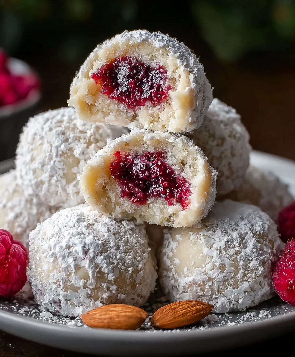 Raspberry Almond Snowball Cookies - Easy Recipe