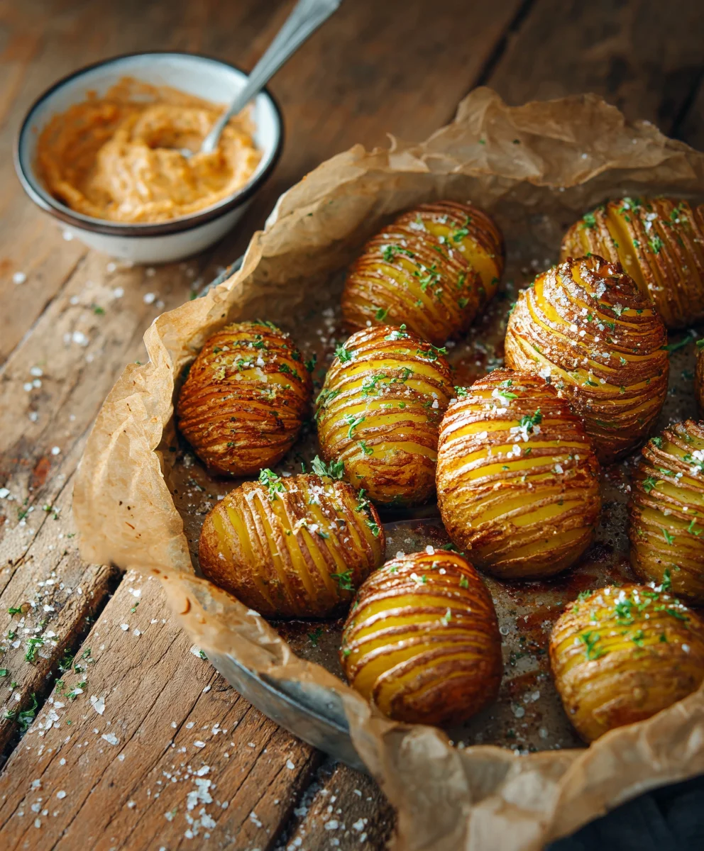 Salt Pepper Mini Hasselback Potatoes Cajun Dip