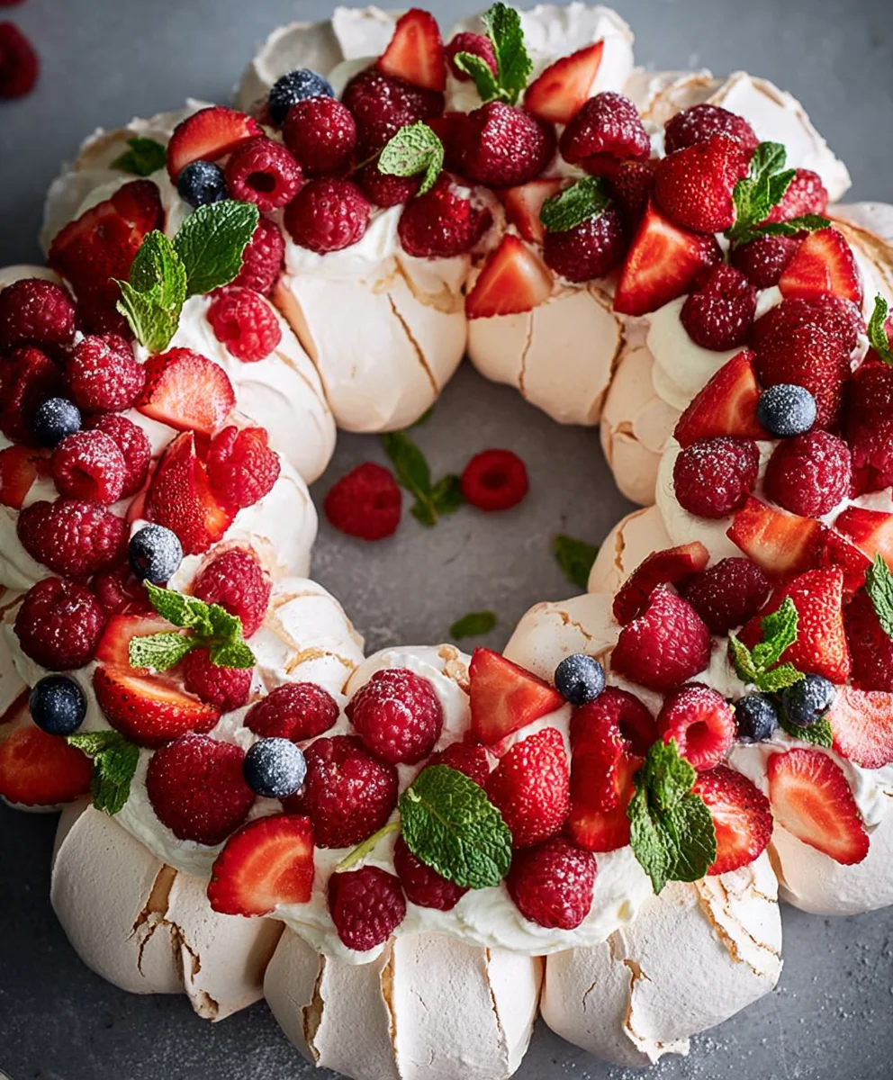 Pull Apart Pavlova Wreath - Festive Easy Dessert