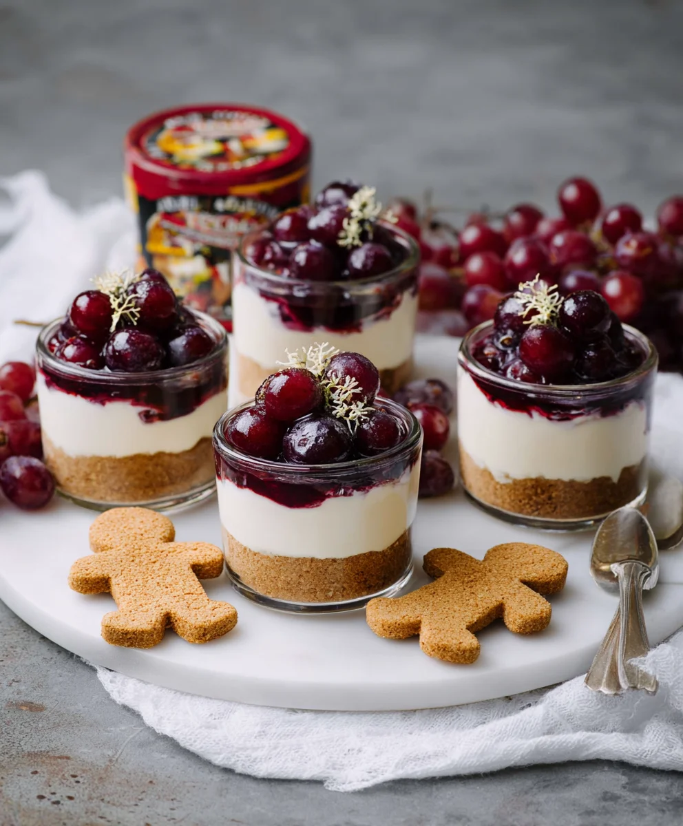 No-Bake White Chocolate Cheesecake Mulled Grape Topping