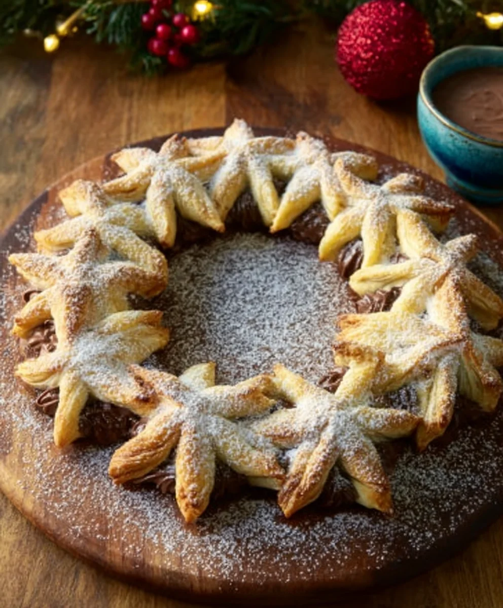 Nutella Puff Pastry Star Wreath-Easy Holiday Treat