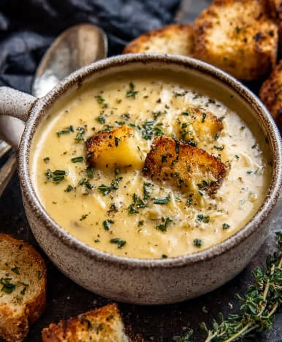 Hearty Cheddar Garlic Herb Potato Soup-Easy Recipe