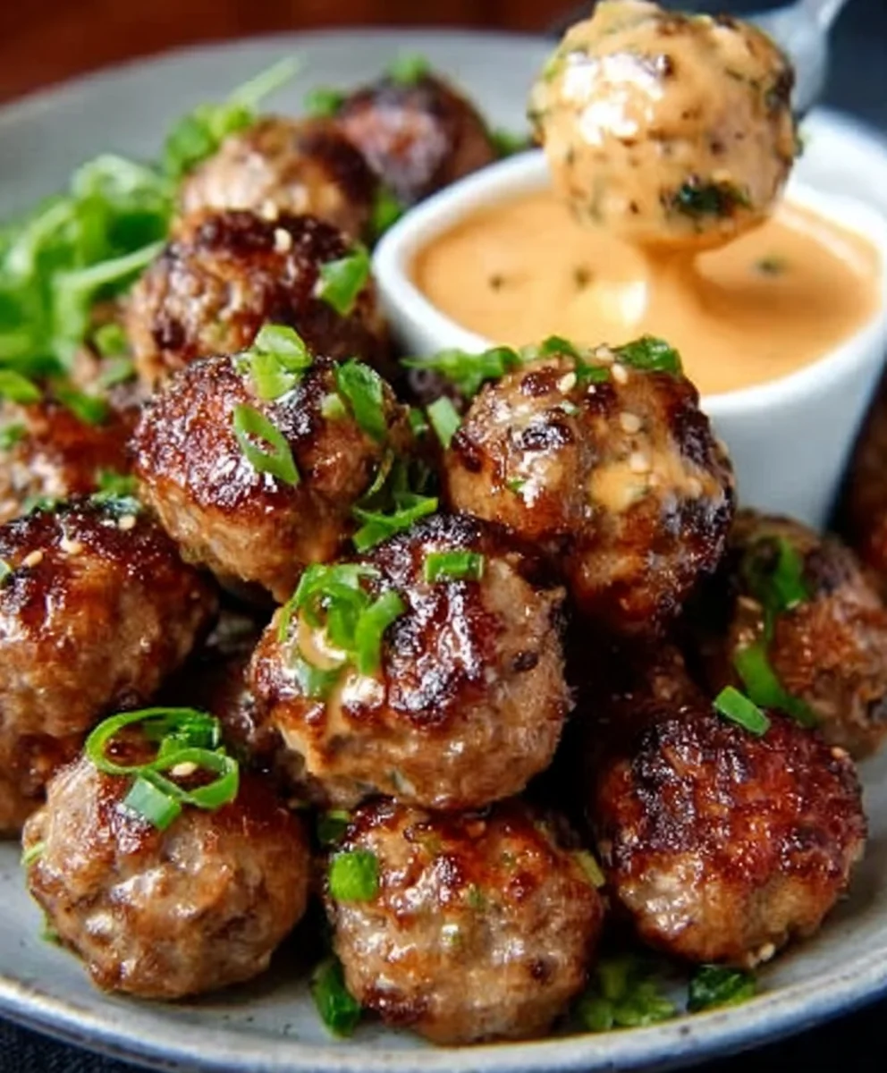 Korean BBQ Meatballs Spicy Mayo Dip Easy Recipe