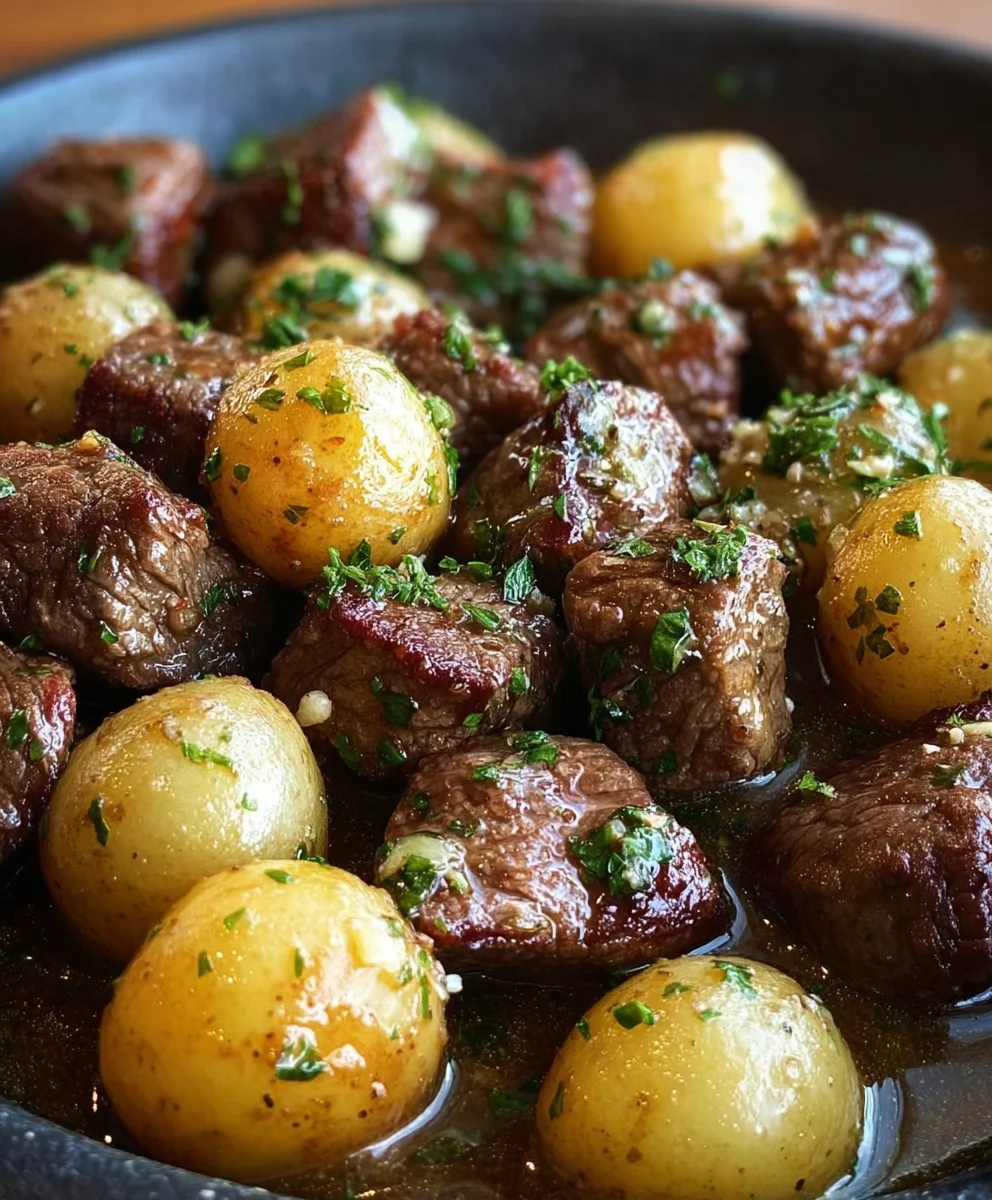 Garlic Butter Beef Bites with Potatoes-Easy Recipe