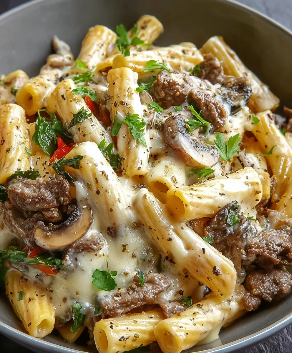 Philly Cheesesteak Pasta Recipe- Easy Beef Dinner