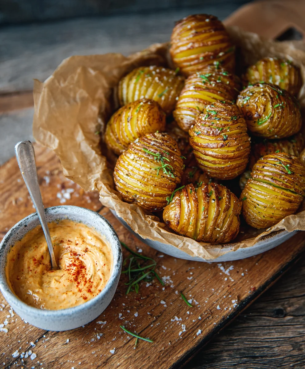 Salt Pepper Mini Hasselback Potatoes Cajun Dip