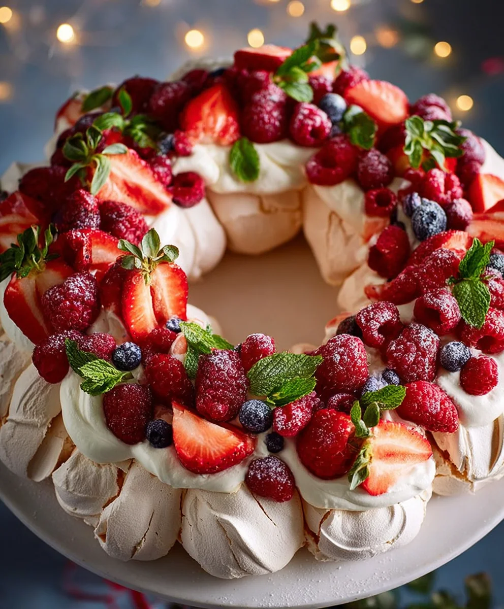 Pull Apart Pavlova Wreath - Festive Easy Dessert