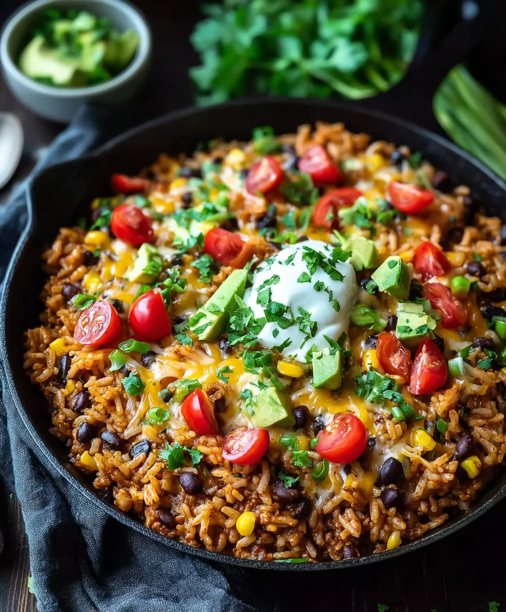 Cheesy Beef Taco Rice Skillet- Easy Dinner