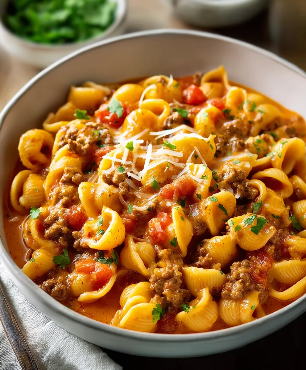 Easy Creamy Beef Taco Pasta Dinner Recipe