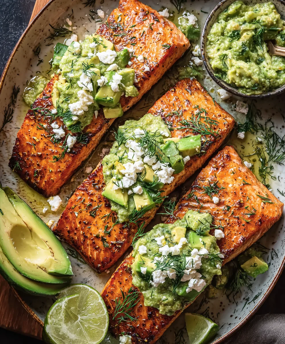 Baked Salmon Avocado Feta - Easy Healthy Recipe