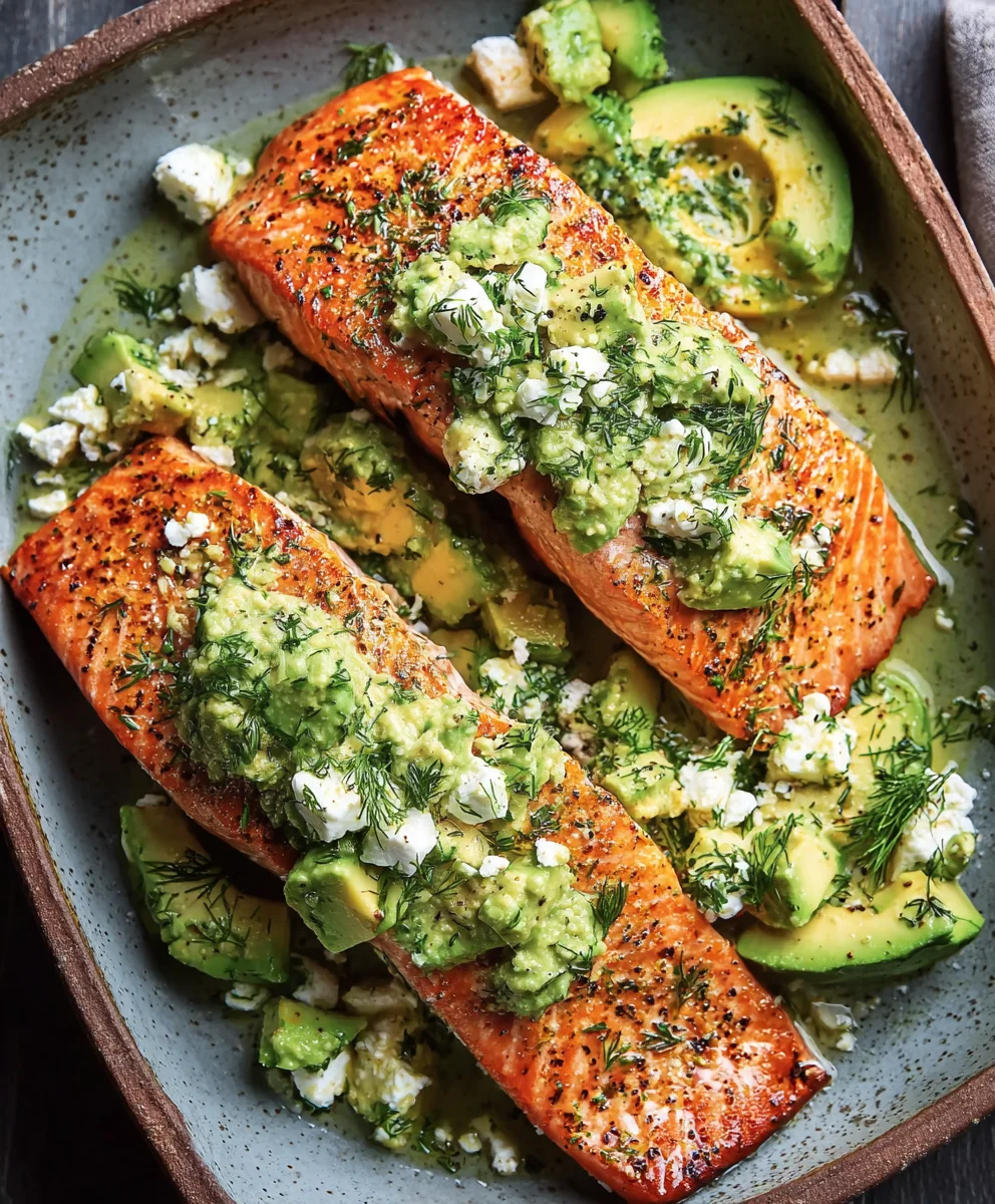 Baked Salmon Avocado Feta - Easy Healthy Recipe