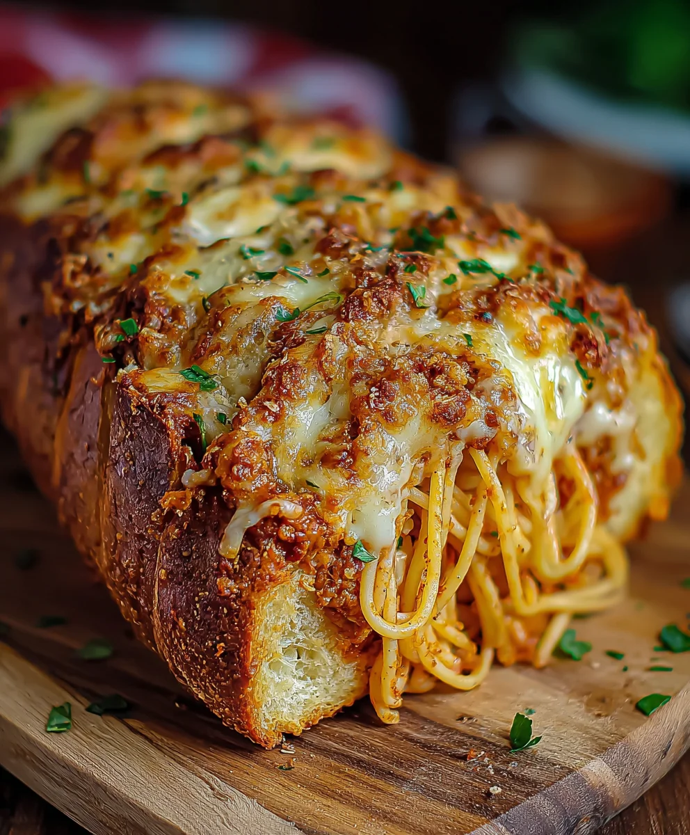Spaghetti Stuffed Garlic Bread-Comfort Food Dream
