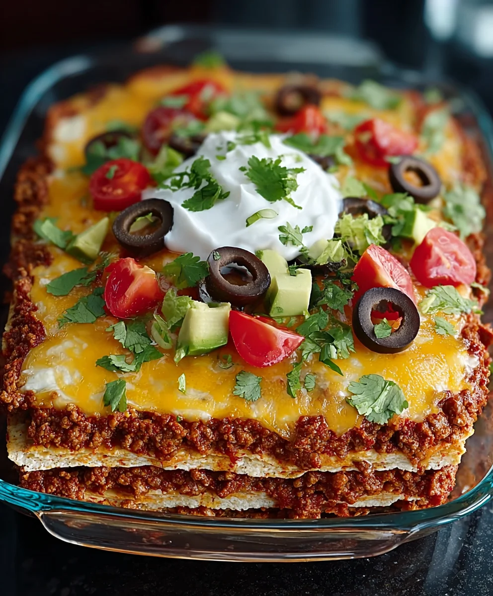 Easy Layered Beef Taco Bake Recipe