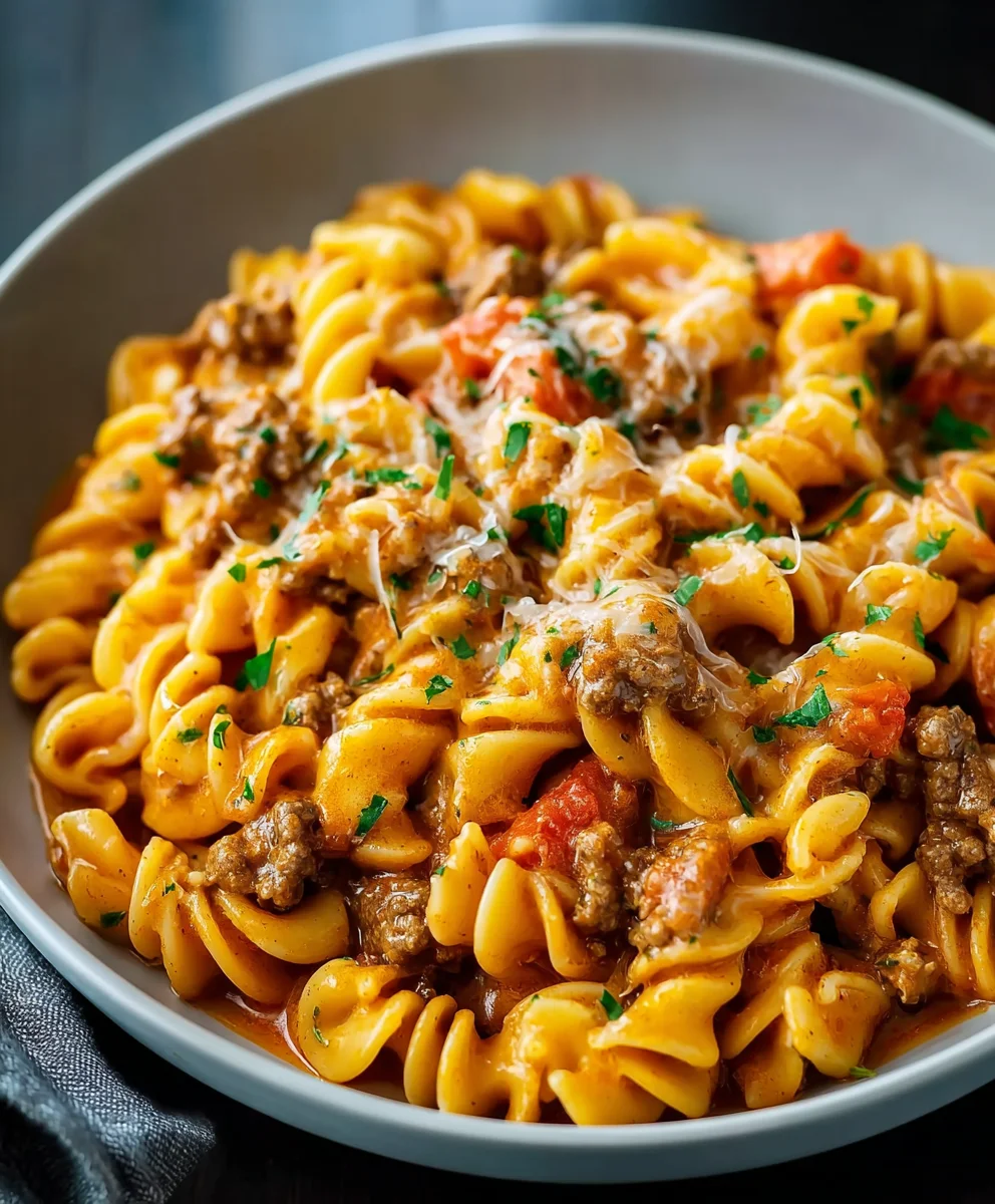 Easy Creamy Beef Taco Pasta Dinner Recipe