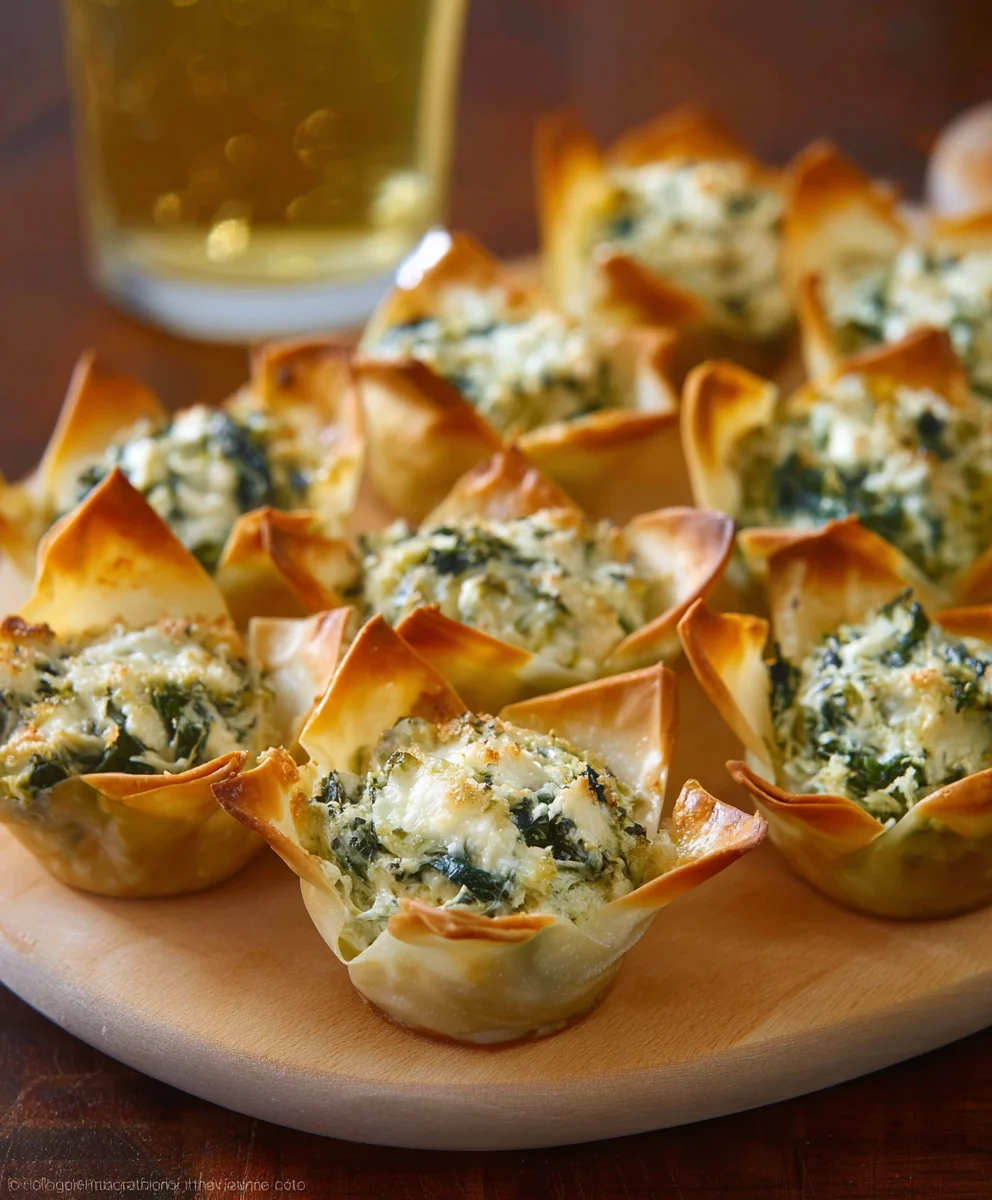 Spinach Artichoke Dip Wonton Cups