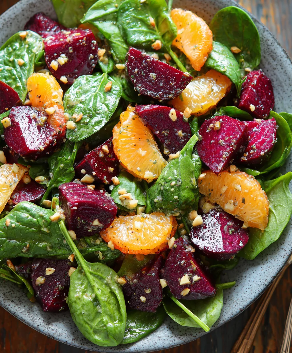 Beet Spinach Salad Honey-Mustard Lemon Dressing