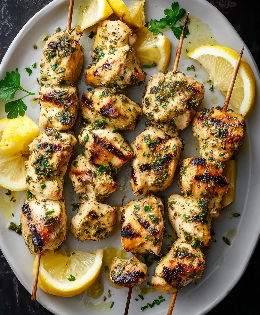 Lemon Herb Chicken Skewers- Easy Grill Recipe