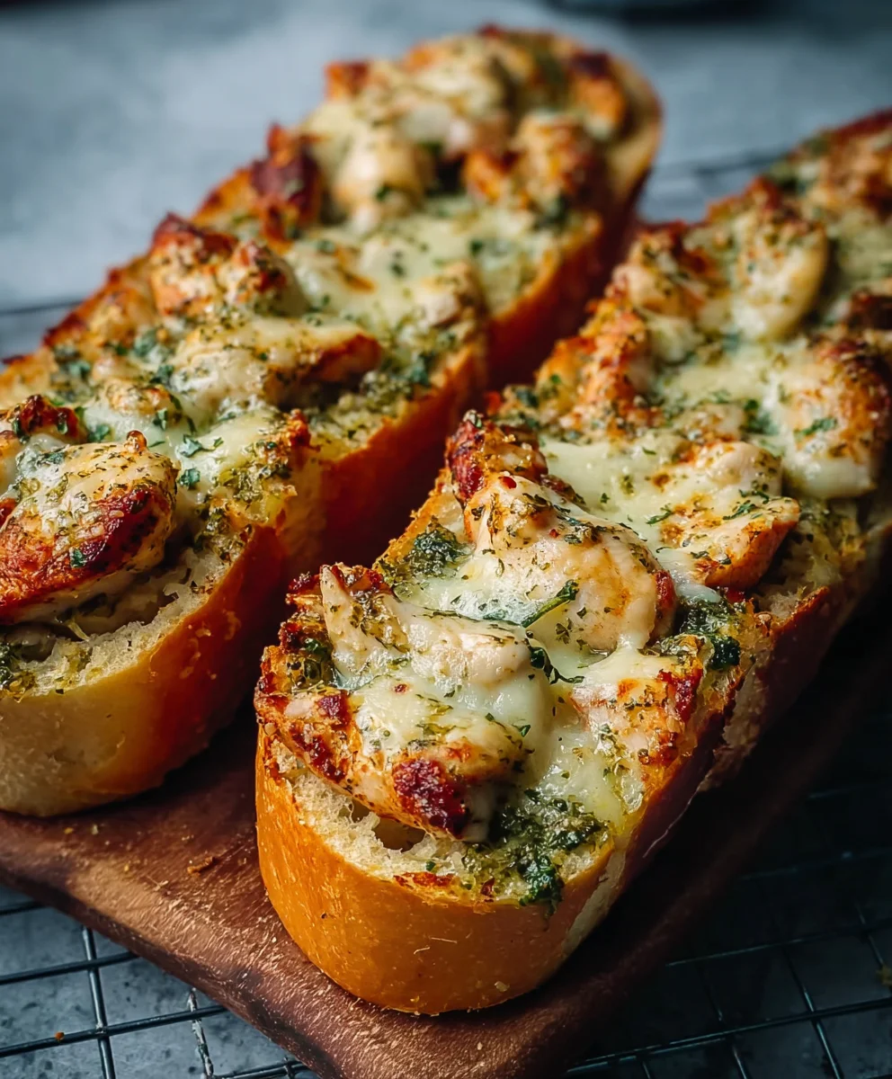 Pesto Chicken Garlic Bread - Easy Flavorful Bake