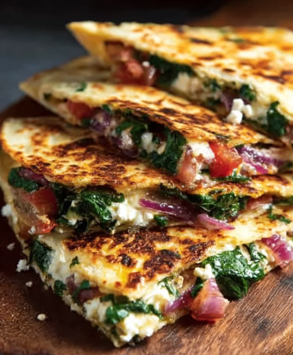 Mediterranean Quesadillas-Spinach Feta Mozzarella