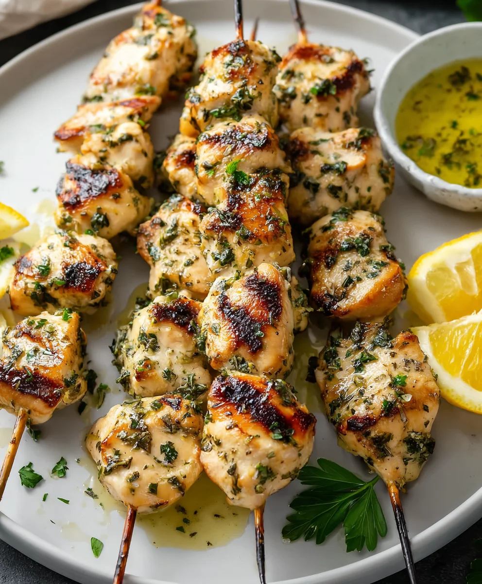 Lemon Herb Chicken Skewers- Easy Grill Recipe