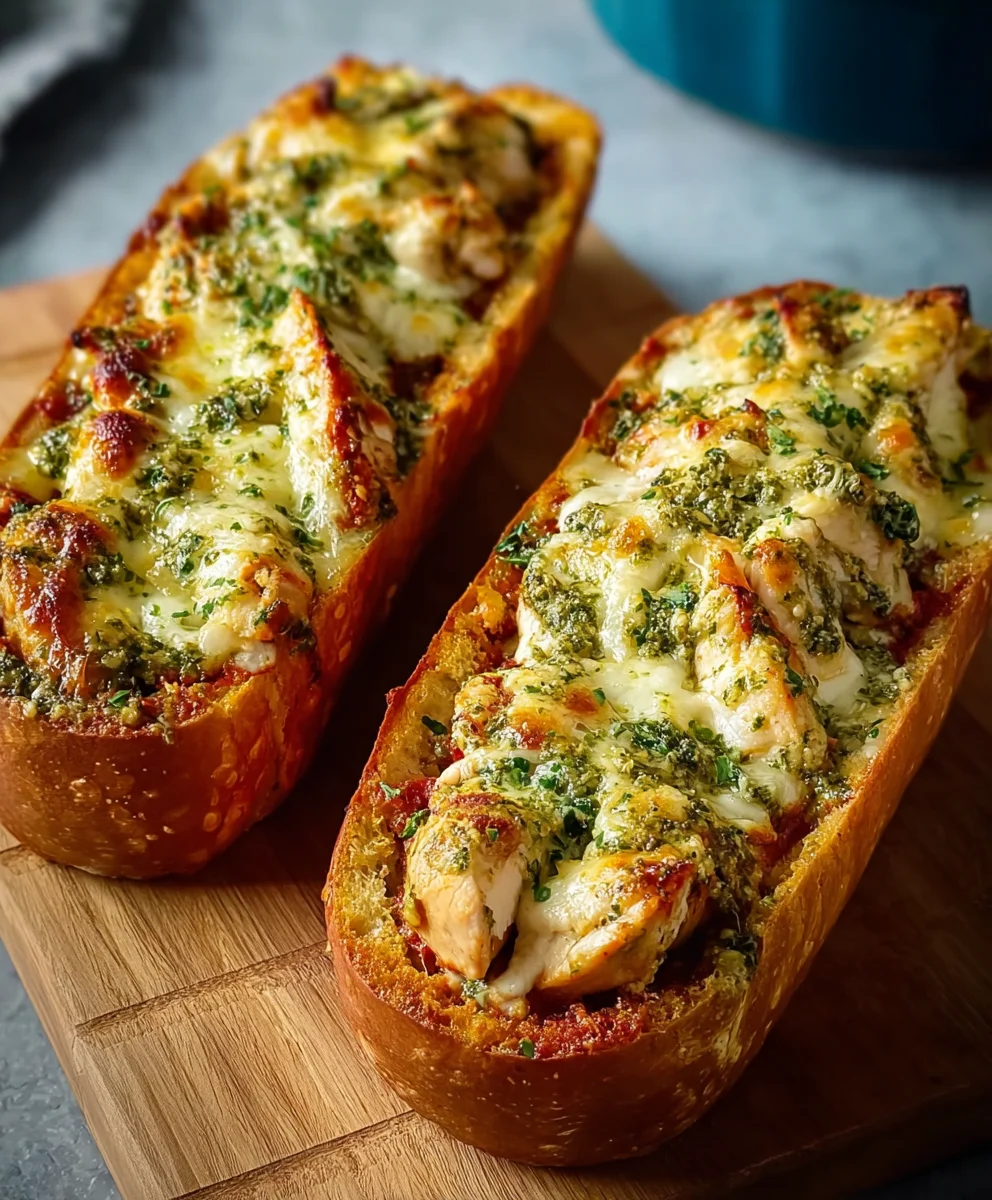 Pesto Chicken Garlic Bread - Easy Flavorful Bake