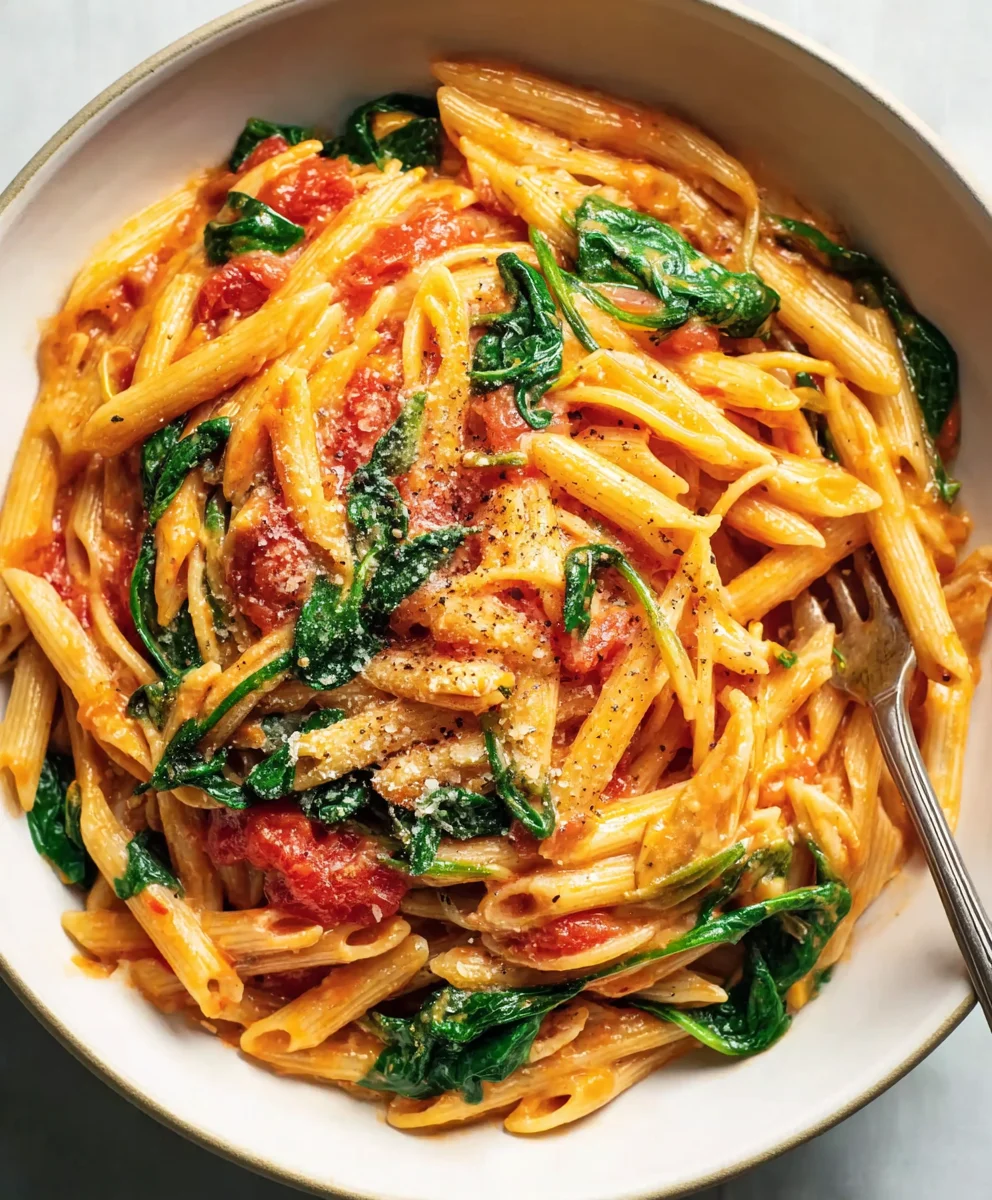 Easy Creamy Tomato Spinach Pasta Recipe