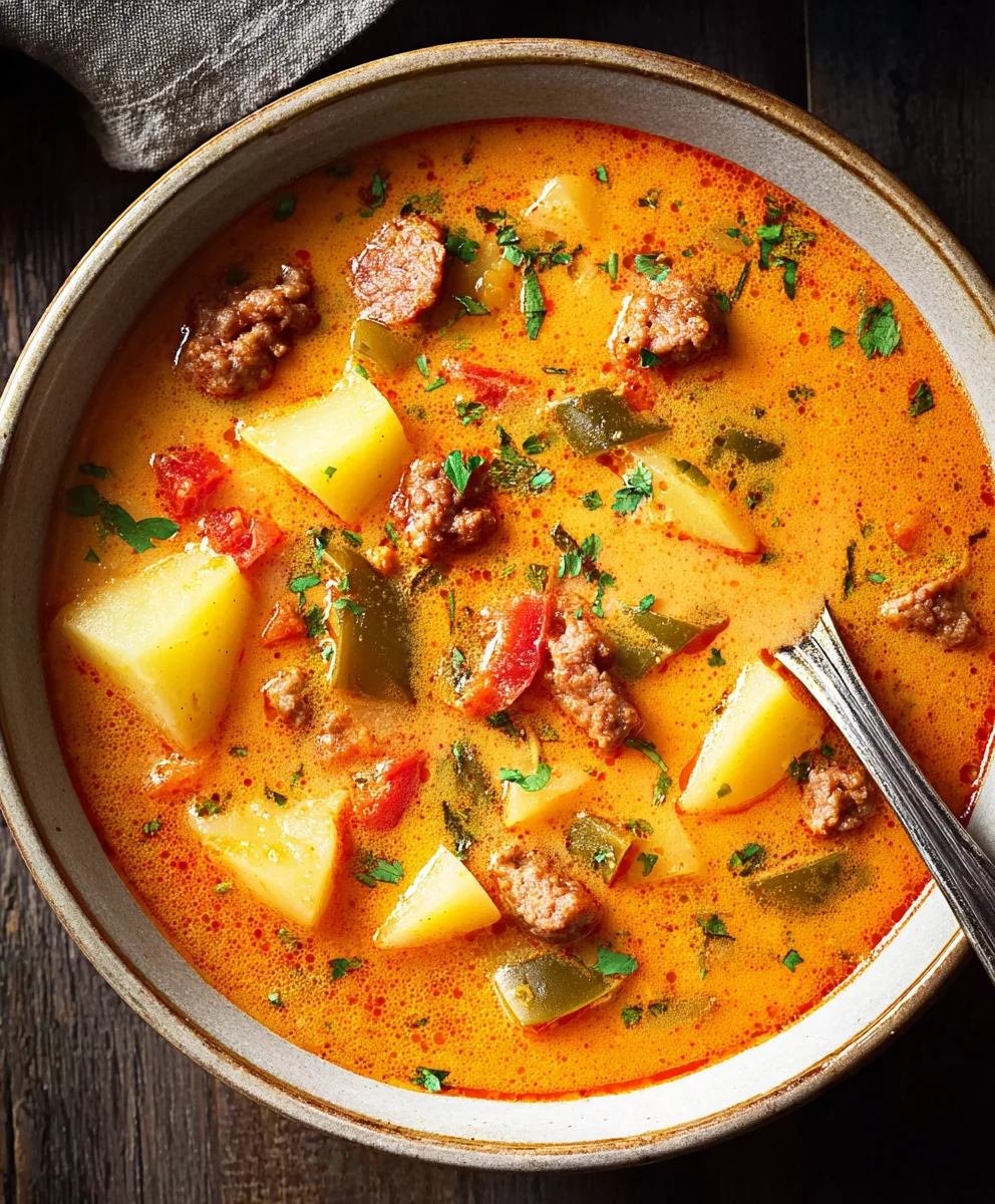 Spanish Potato Soup with Beef Beef Chorizo - Hearty & Delicious