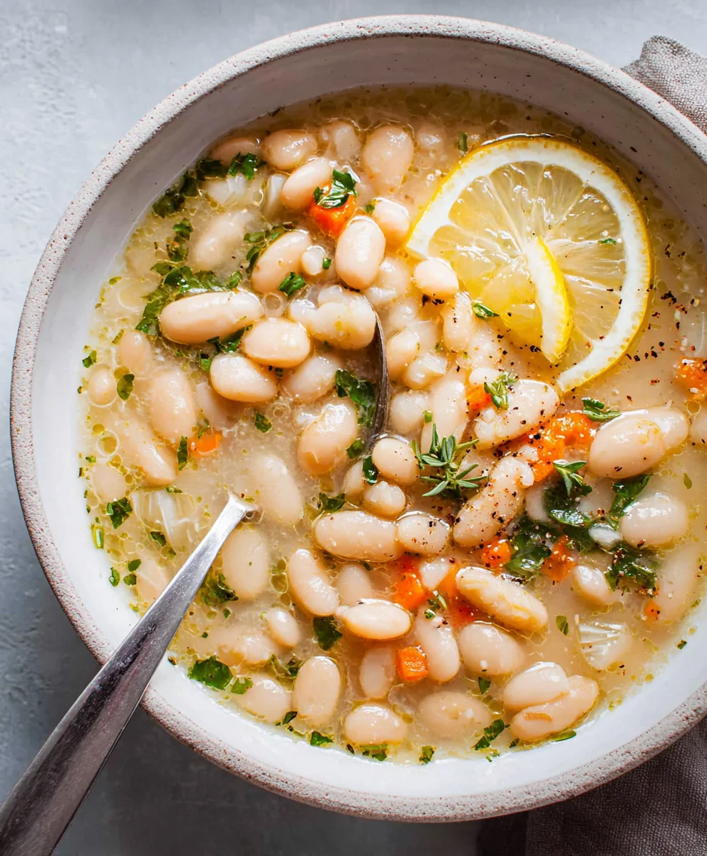 Greek White Bean Soup Garlic Lemon Flavor