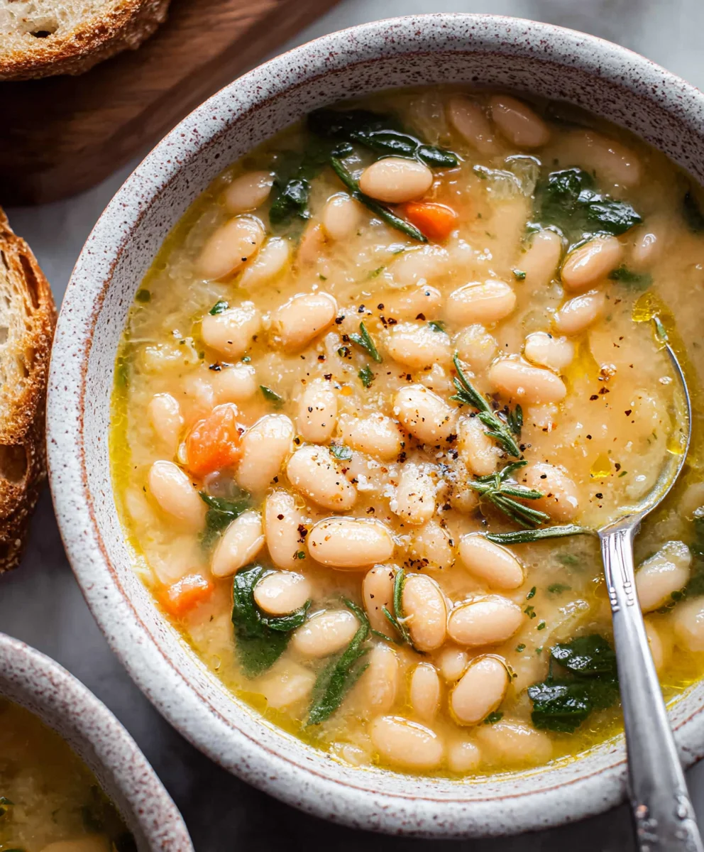 Greek White Bean Soup Garlic Lemon Flavor