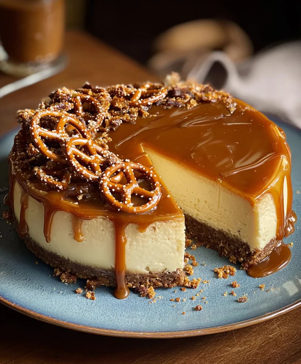 Salted Caramel Pretzel Cheesecake-Sweet Salty Bliss