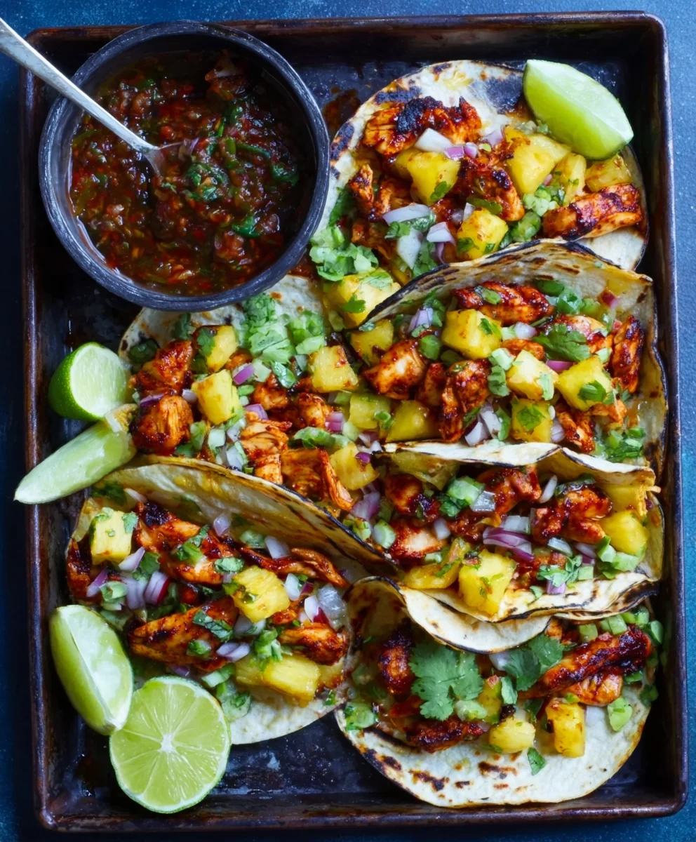 One Pan Chicken Pineapple Tacos-Easy Weeknight Meal