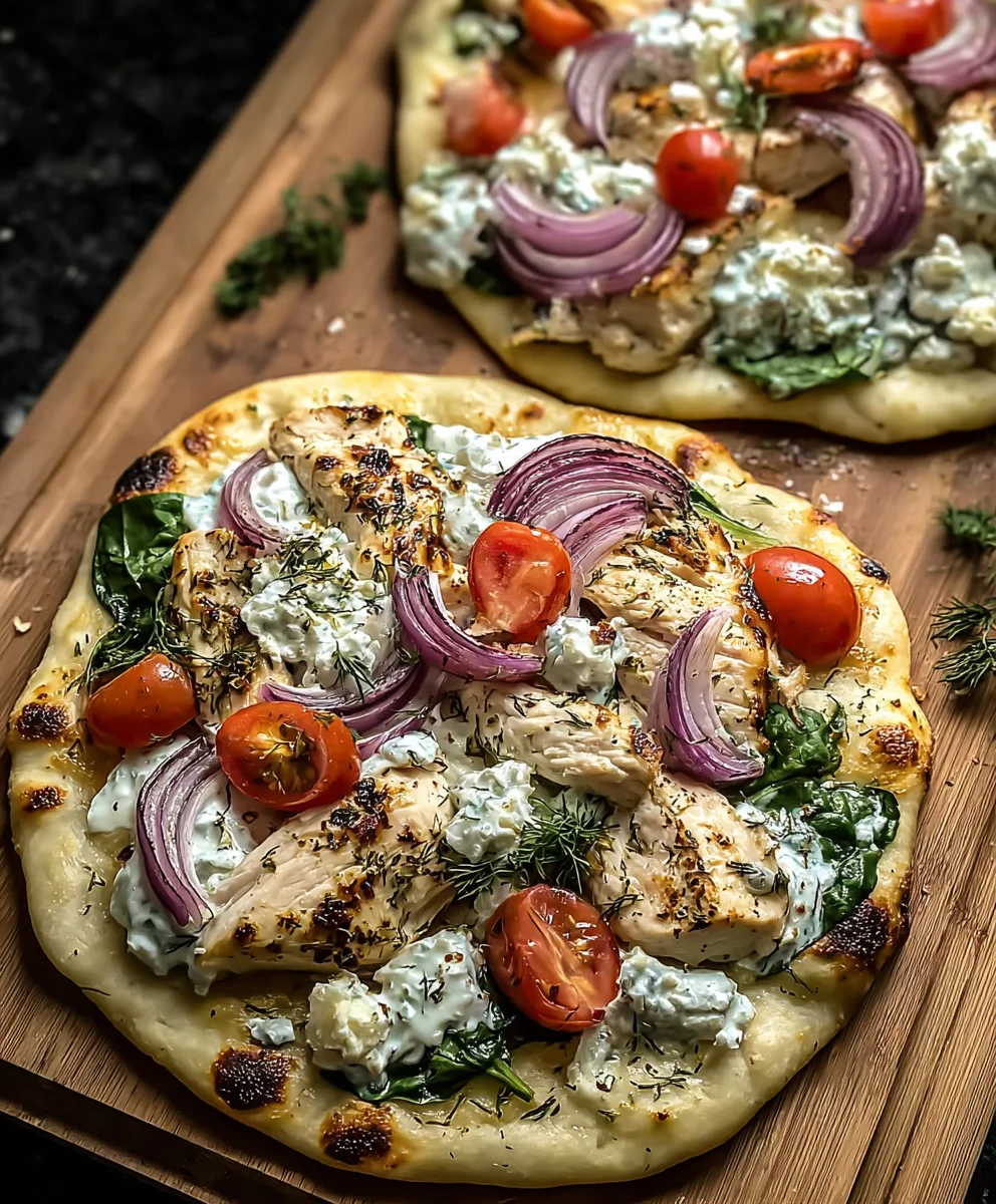 Tzatziki Chicken Naan Pizza - Easy Veggie Delight