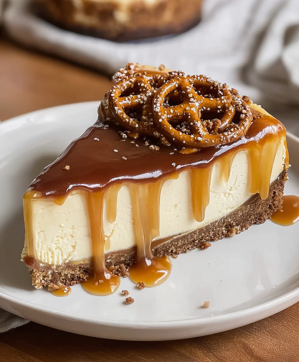Salted Caramel Pretzel Cheesecake-Sweet Salty Bliss
